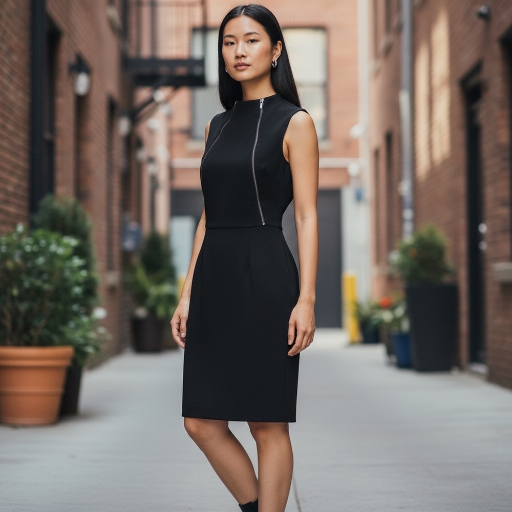 Calvin Klein Black Sleeveless Zip-Accent Sheath Dress Size 8 Classic LBD Date